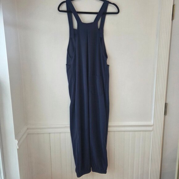 Halara Navy Blue Pockets Waffle Casual Jogger Overalls Jumpsuit Women's M - Picture 3 of 9